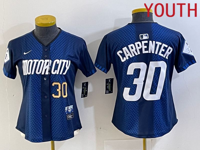 Youth Detroit Tigers 30 Carpenter Blue City Edition Nike 2024 MLB Jersey style 3